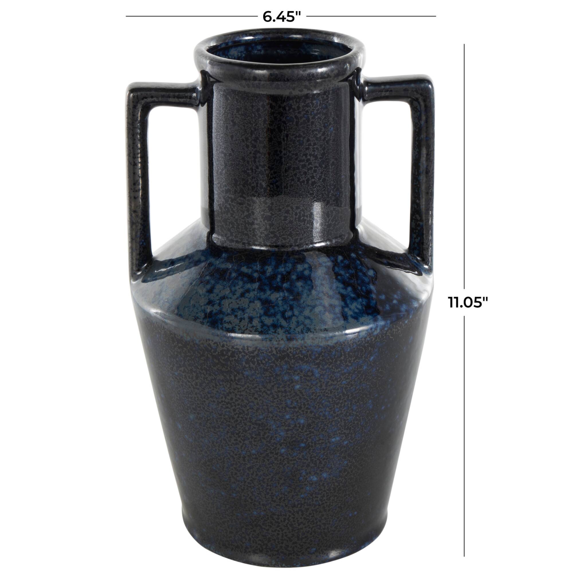 11" Dark Blue Ceramic Ombre Textured Vase with Rectangular Handles